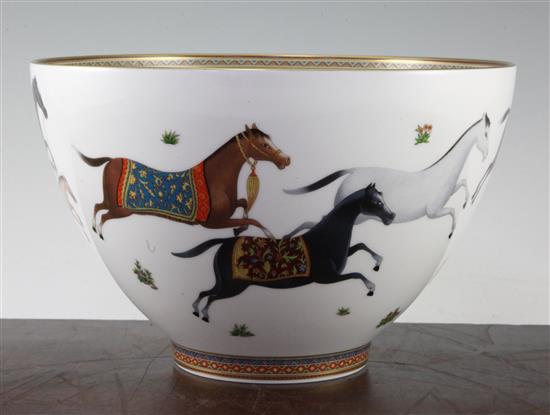 A Hermes Cheval dOrient pattern punch bowl, modern, 26.5cm diam., complete with original box